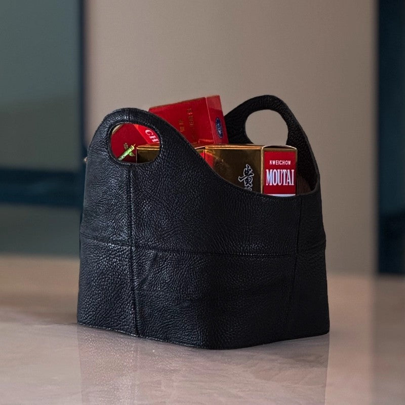 Genuine leather shopping basket