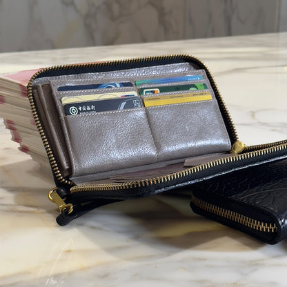 Long-style genuine leather wallet