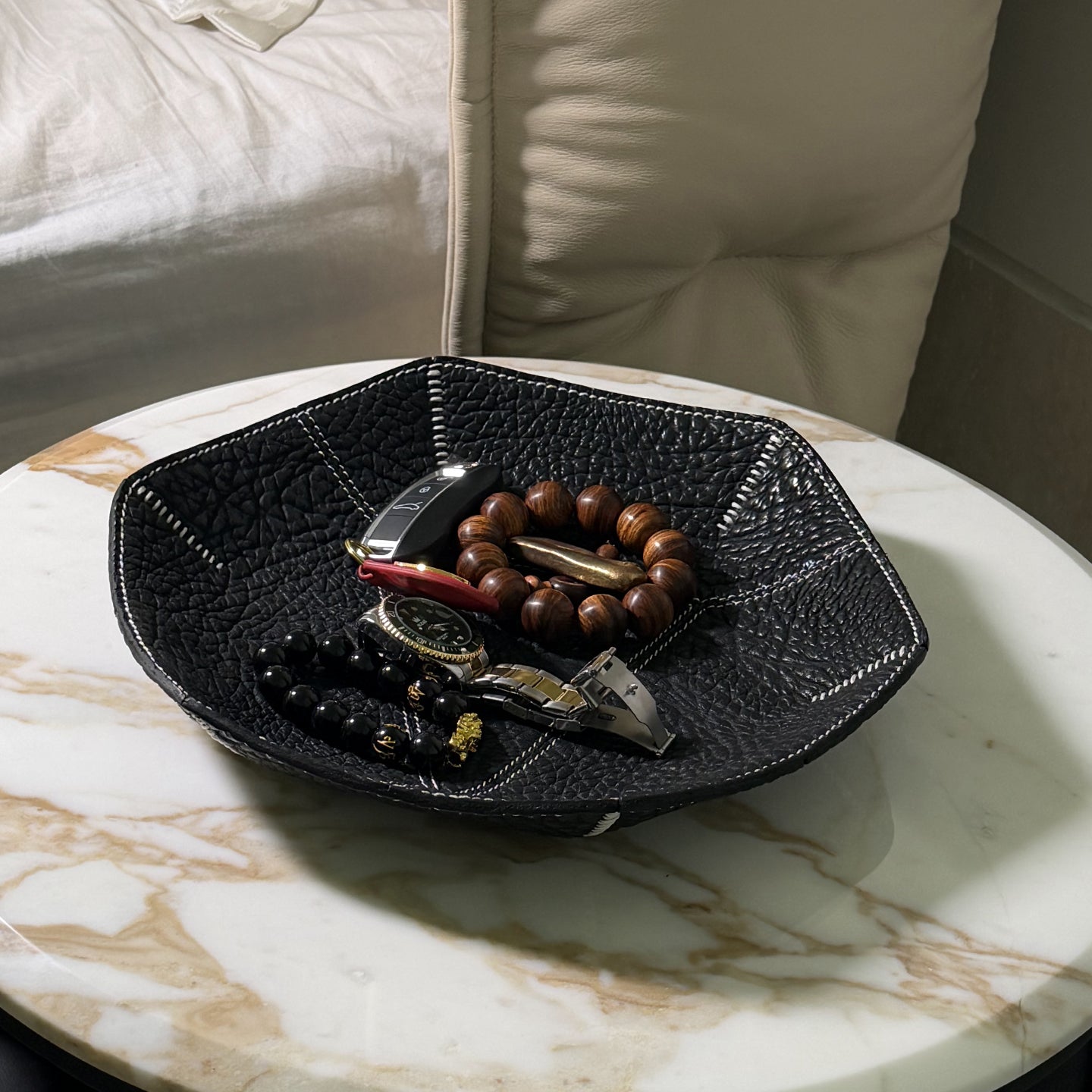 Genuine leather storage tray