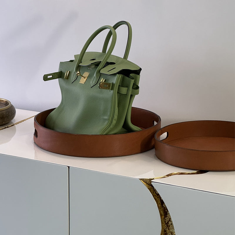 Genuine leather round tray