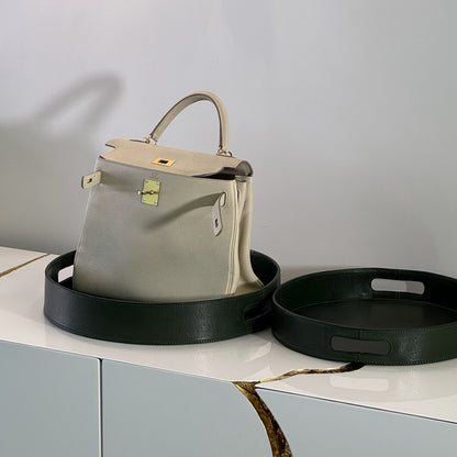 Genuine leather round tray