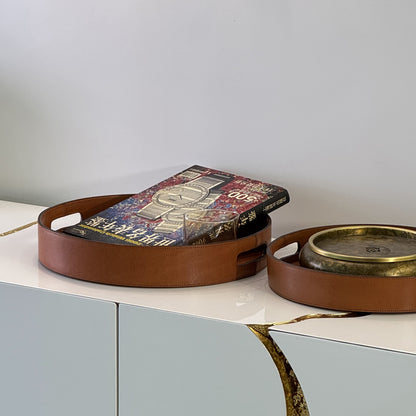 Genuine leather round tray