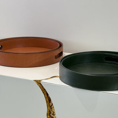 Genuine leather round tray