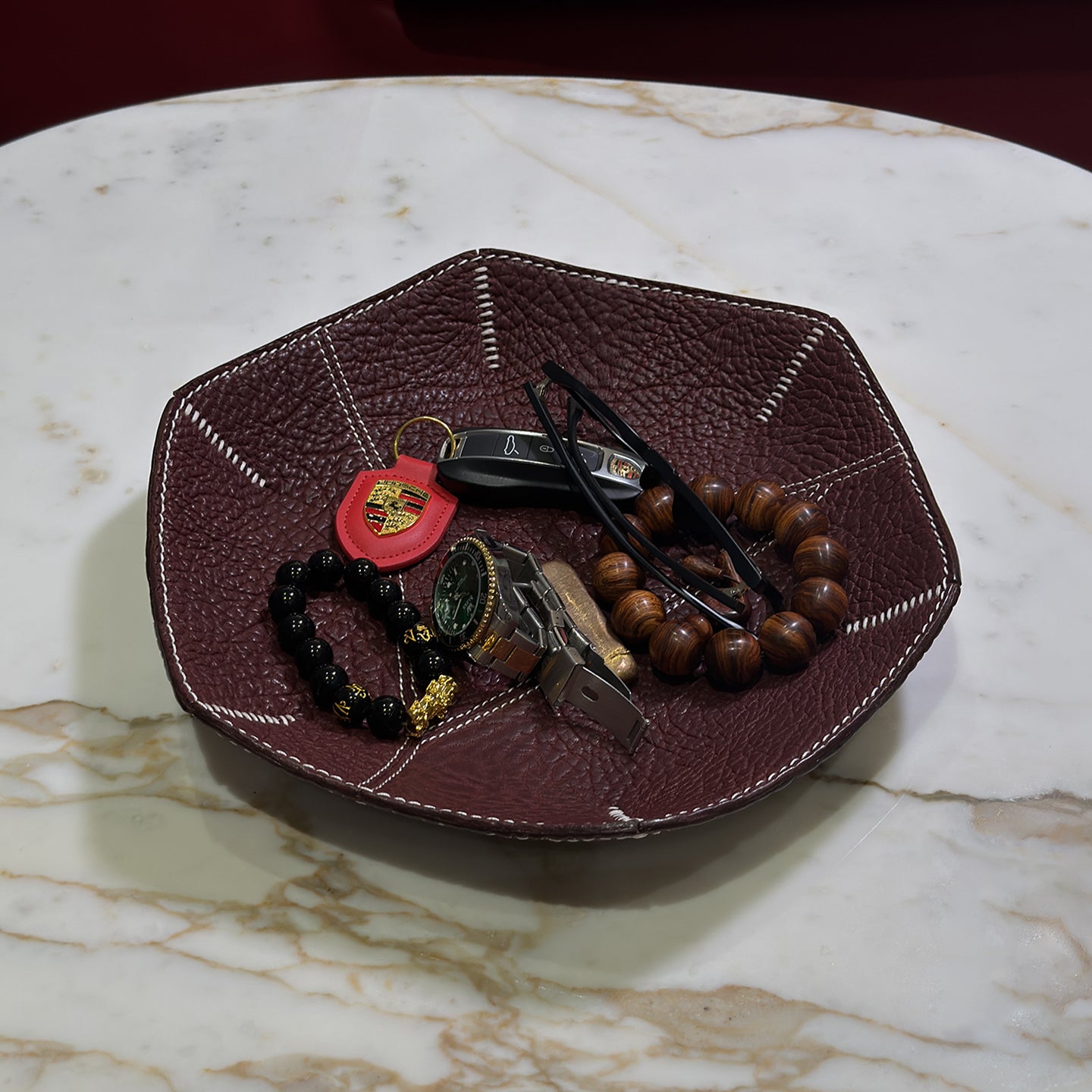 Genuine leather storage tray